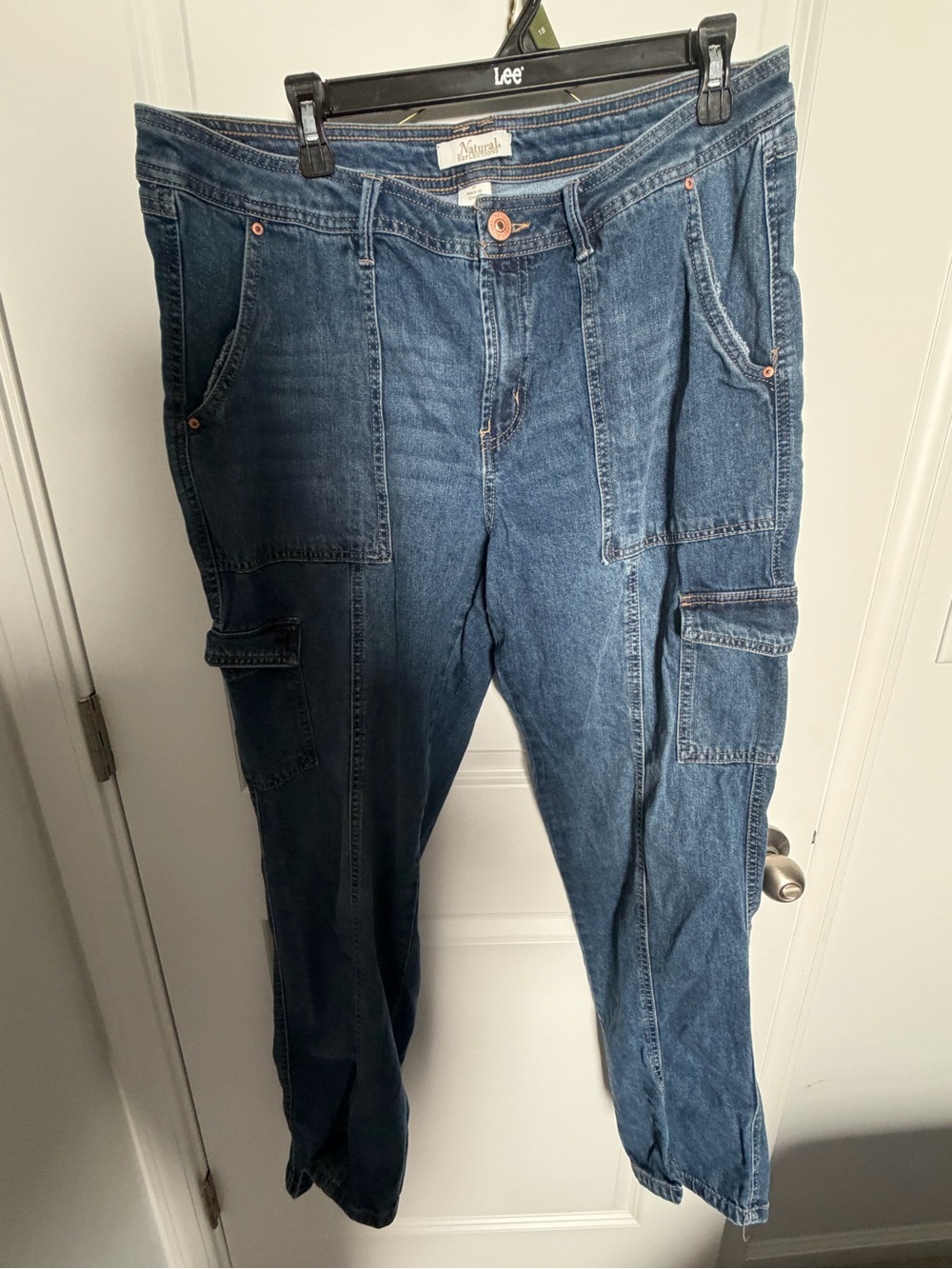 Natural Reflections Women's Straight Leg Cargo Jeans in Blue